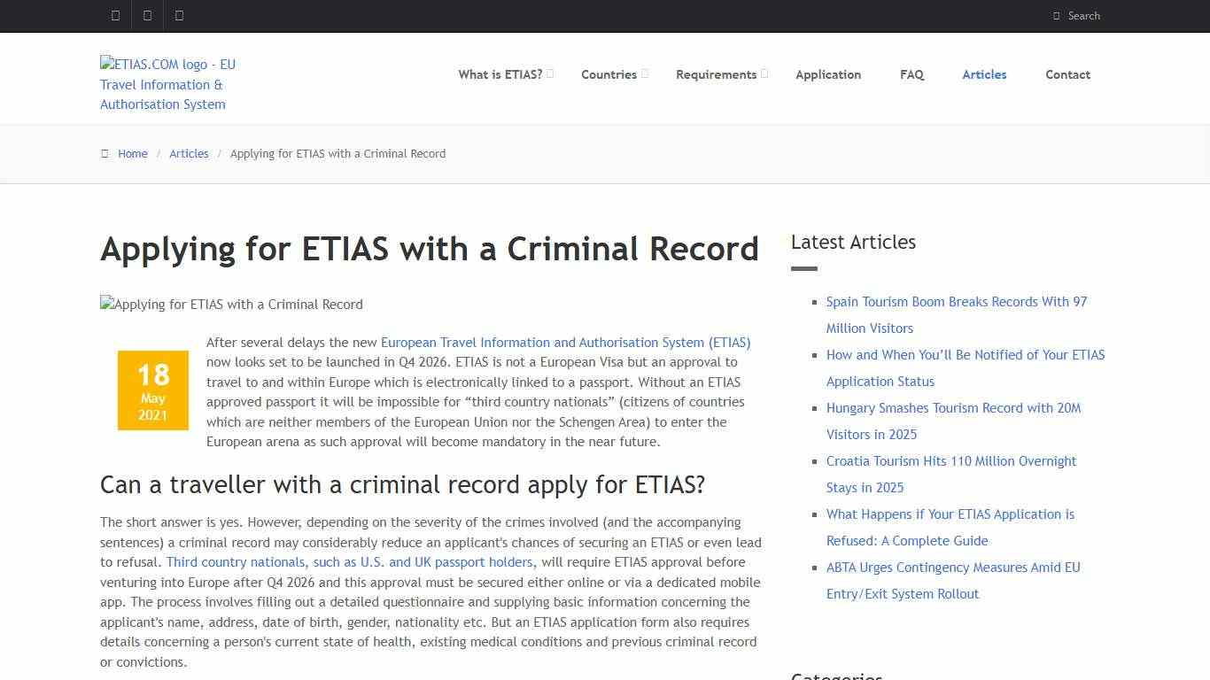 Applying for ETIAS with a Criminal Record